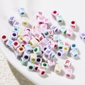 White square acrylic alphabet beads with colorful letter F for DIY jewelry bracelets - Letter F Style / 100 Pieces (6x6mm/Hole 3.4mm)