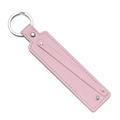 Porte-clés en cuir PU rose fait main avec anneau en métal argenté et surpiqûres - Rose