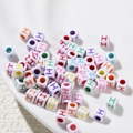 White acrylic cube beads with colorful letter H print for DIY jewelry making - Letter H Style / 100 Pieces (6x6mm/Hole 3.4mm)