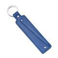 Porte-clés en similicuir bleu foncé avec motif litchi et anneau en métal argenté - Bleu Saphir