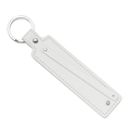 Porte-clés minimaliste en cuir PU blanc avec anneau argenté et rivet décoratif - Blanc