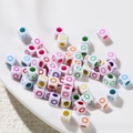 White acrylic cube beads with colorful ring patterns for DIY jewelry making - Letter O Style / 100 Pieces (6x6mm/Hole 3.4mm)