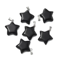 Set mit 6 schwarzen sternförmigen Natursteinanhängern mit silbernen Metallverschlüssen - 21.5x28mm / Schwarzer Stein