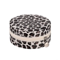 Vista superior de joyero redondo con estampado de leopardo y cremallera metálica - Estampado de leopardo