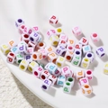 White 6mm acrylic cube beads with colorful letter P print for DIY jewelry making - Letter P Style / 100 Pieces (6x6mm/Hole 3.4mm)