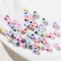 White 6mm acrylic cube beads with colorful letter R prints for DIY jewelry making - Letter R Style / 100 Pieces (6x6mm/Hole 3.4mm)