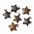 Sternförmige Tigerauge-Anhänger mit silbernen Metallverschlüssen im 6-teiligen Set - 21.5x28mm / Tigerauge