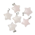 6er-Set Sternanhänger aus rosa Quarz mit silbernen Metallverschlüssen für DIY-Schmuck - 21.5x28mm / Rosenquarz