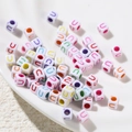 Colorful acrylic cube alphabet beads with letter prints for personalized DIY jewelry making - Letter U Style / 100 Pieces (6x6mm/Hole 3.4mm)
