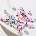 6mm white acrylic cube beads with colorful letter M engraving for DIY jewelry - Letter W Style / 100 Pieces (6x6mm/Hole 3.4mm)