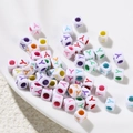 White acrylic cube beads with colorful letter Y for DIY jewelry making 6mm size - Letter Y Style / 100 Pieces (6x6mm/Hole 3.4mm)