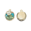 Detail von Ölgemälde-Blumenanhänger mit blauem Emaille und Perle für Schmuckherstellung - Seeblauer Hintergrund mit weißen Blumen (Stil 03)