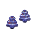 Cuentas de cerámica de árbol de Navidad azul con puntos pintados para joyería DIY - Tipo 03 Árbol de Navidad Azul Oscuro