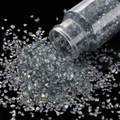 Macro shot of silver iridescent glass gravel pouring from bottle for DIY nail art and crafts - Gray / 30ml Bottle