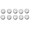 Set of ten silver stainless steel round beads with engraved numbers 0 to 9 for DIY jewelry - Number 0 / 1 Piece / Steel