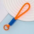 Oranje en blauw gevlochten sleutelkoord met een matte ronde metalen veersluiting - Stijl 02