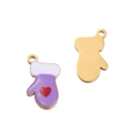 Purple and white enamel winter mitten charm with red heart for DIY jewelry making - Purple Heart Glove