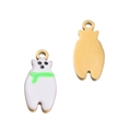 DIY gold plated white enamel bear charm with green scarf and integrated ring loop - Green Polar Bear
