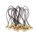 Bulk gold-tone metal alloy connectors with dark brown woven cords for DIY phone accessories - 20 Pcs/Pack / Gold Coffee Rhinestone