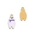 Cartoon character pendant with white enamel finish and gold metal back for DIY jewelry - Purple Polar Bear