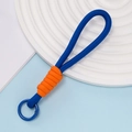 Lanière tressée faite main en bleu foncé et orange avec un mousqueton bleu rond - Style 09