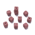 Pink lava stone square beads with natural porous texture for DIY jewelry making - 5 Pieces/Pack Approx 5.5g / Volcanic Stone - Pink