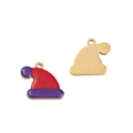 Christmas hat enamel pendant with red and purple dots and a golden metal back for DIY crafts - Purple Red Hat