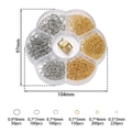 Detail view of 3-8mm DIY jump rings kit in flower storage box with dimensions - Gold And White K