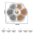 Detailed chart showing 6 sizes of gold and silver jump rings in a floral storage box - KC Gold And White K