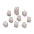 Square cream porous volcanic stone beads with center hole for DIY essential oil jewelry - 5 Pieces/Pack Approx 5.5g / Lava Stone White