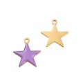 Star-shaped stainless steel pendant in purple enamel and polished gold finish for DIY crafts - Purple with Black Stars