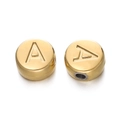 Golden 7mm stainless steel round bead featuring letter A for DIY jewelry making - Letter A / Gold