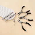 Detail view of professional jewelry making tool set with pliers, tweezers and jump ring tool - Jewelry Making Tool Set with Artificial Pearl Pins (Style 07)