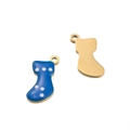 Stainless steel Christmas stocking charms with blue enamel and gold finish details - Blue Sock
