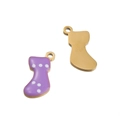 Stainless steel purple Christmas sock pendant with white dots and gold metal back - Purple Sock