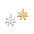 Golden snowflake charm with white enamel and green dots for DIY jewelry making - Snowflake Green