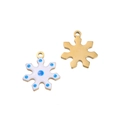 Gold snowflake pendant charm with white enamel and blue dots for DIY jewelry - Blue Snowflake