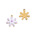 White snowflake enamel pendant with purple dots on gold stainless steel for DIY jewelry - Snowflake Purple