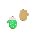Green enamel Christmas mitten charm with white polka dots for DIY jewelry making - Green Dot Glove