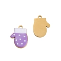 Purple enamel mitten pendant with white polka dots and gold metal back for DIY jewelry - Purple Dot Glove