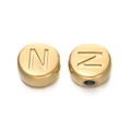Perles rondes en acier inoxydable doré de 7mm avec lettres N et Z gravées pour bijoux - Lettre N / Or