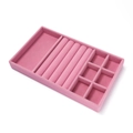 Roze fluwelen sieradentray met vakken voor ringen en oorbellen voor opbergen - Gecombineerde Indeling Stijl / Roze
