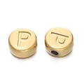 Perle ronde en acier inoxydable doré 7mm avec lettre P gravée pour bijoux DIY - Lettre P / Or