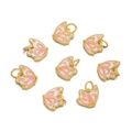 Set of 8 gold alloy butterfly charms with pink and white enamel for DIY jewelry - 1pc/pack / Pink And White Butterfly Style 1