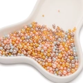 Mixed sizes of colorful ABS faux pearls in a ceramic tray for DIY jewelry projects - Approx. 10g/Bag (3-7.5mm) / Iridescent No Hole Artificial Pearl - Gold Blue Brown Series (AC4093)