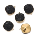 Five square black crystal pendants with gold finish back for DIY jewelry making - Black / Small