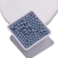 Round grey-blue porous lava stone loose beads for DIY jewelry making in a white tray - 4mm (10 Pieces/Pack) / Blue