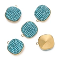 Five square stainless steel pendants with sky blue crystals and golden metal finish - Blue / Small