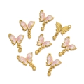 Pink enamel butterfly charm with gold frame and round ball drop for DIY jewelry making - 1pc/pack / Butterfly Style 2 Pink And White