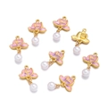 Pink purple enamel rose flower pendants with pearl drops for DIY jewelry making - 1pc/pack / Lotus Pearl Style 2 Pink And Purple